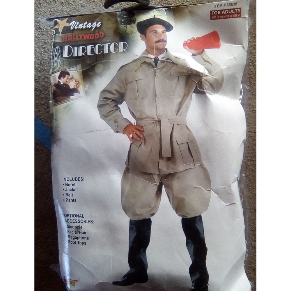 Vintage Hollywood Director Costume Set Khaki Jacket Pants Belt Beret Adult 68636